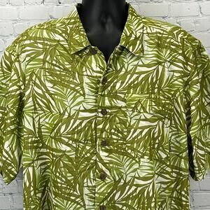 ExOfficio Hawaiian Button Front Shirt Bamboo Leaves Vented Green Mens XL X-Large